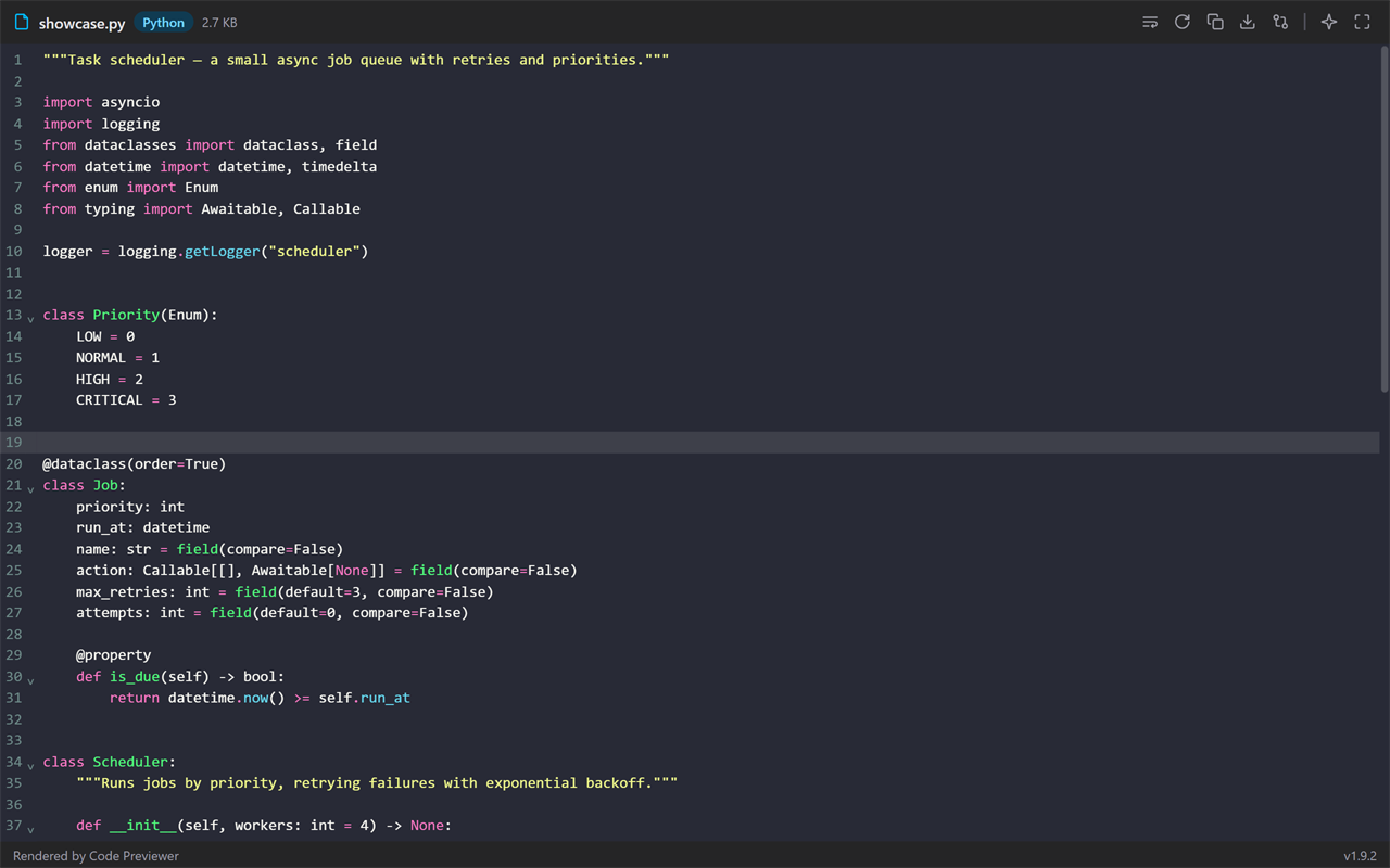 One Dark theme rendering Python