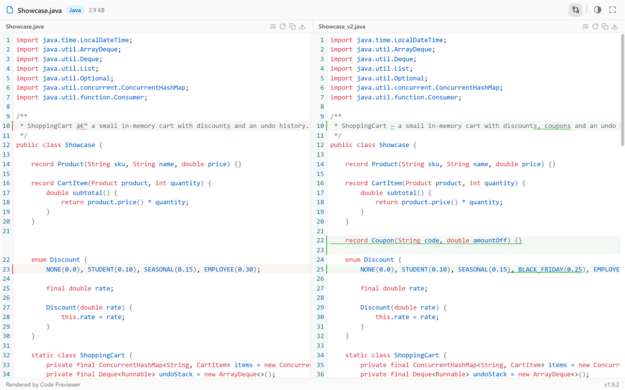 Compare mode diffing two Java files