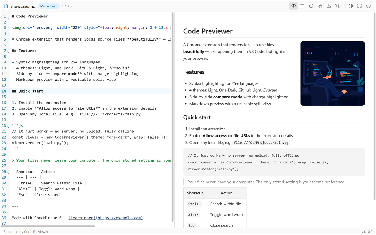 Markdown preview split view